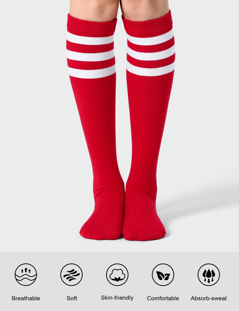 Joulli Women's Knee High Athletic Socks Stripe Tube Outdoor Sport Socks 3 Pairs, Red - Image 2